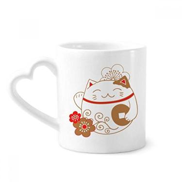 Imagem de Caneca de cobre com flor de gato da sorte Japão caneca de café cerâmica copo de coração de vidro