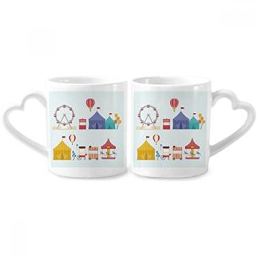 Imagem de Conjunto de canecas de porcelana para casais, estampa colorida, conjunto de canecas de porcelana para amantes de cerâmica com alça de coração