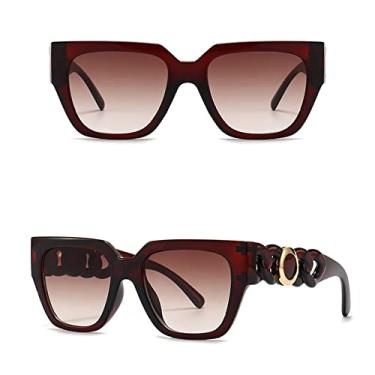 Imagem de Óculos de sol de corrente quadrada chique clássico gradiente preto luxo moldura grande senhoras óculos de sol retrô tons de designer para mulheres uv, chá chá, tamanho único