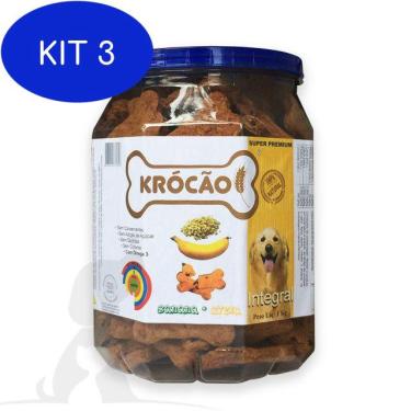 Imagem de Kit 3 Petisco Biscoito Krócão Banana E Aveia 1Kg Para Cães
