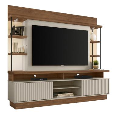 Imagem de Estante Home Theater para TV 60 Pol. com LED 218cm Bahia L06 Off White/Nogueira - Mpozenato