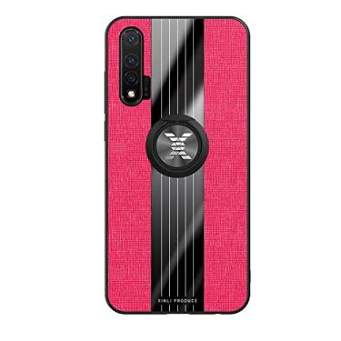 Imagem de Caso de capa de telefone de proteção Compatível com Huawei Nova6 (5G) Case, com Magnetic 360° Kickstand Case, Multifuncional Case Cloth Textue Shockproof TPU Protective Heavy Duty Case (Color : Rojo