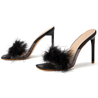 Imagem de Sandálias femininas salto alto stiletto sandália bico quadrado tira sandália feminina aberta dedo do pé vestido sandália para festa de casamento, preta, 36 EU/35 US