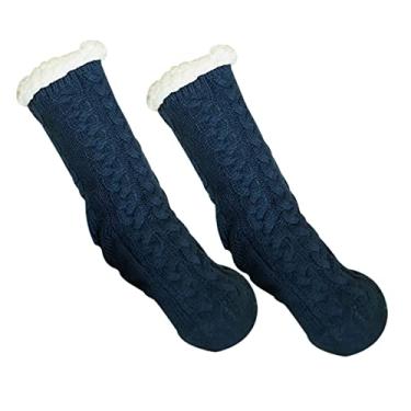 Imagem de GALPADA 1 par de meias de chão fofas para mulheres, meias femininas, meias coloridas, felpudas e quentes, Azul, 40×9cm
