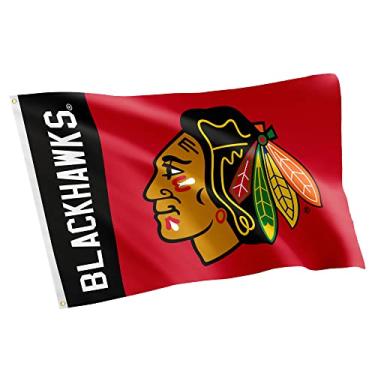 Imagem de Desert Cactus Bandeira do time Chicago Blackhawks NHL National Hockey League 100% poliéster para ambientes internos e externos 3 pés x 5 pés (Bandeira do nome)