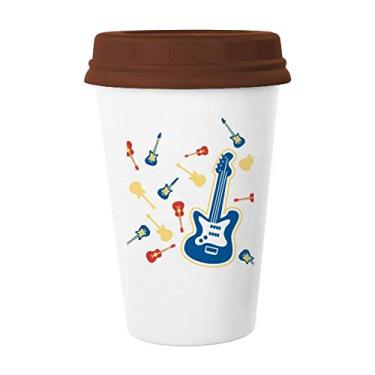 Imagem de Caneca ilustrada com estampa de música de guitarra amarela para copo de café e cerâmica