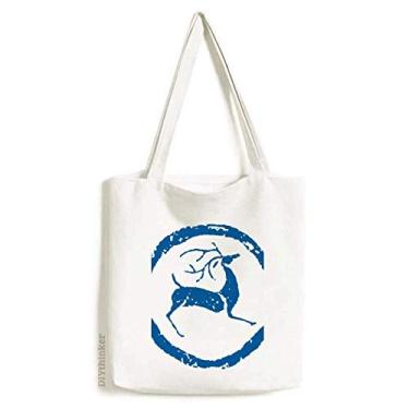 Imagem de Bolsa de lona com desenho animado de cervo azul Art Deco presente moda sacola de compras bolsa casual