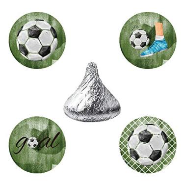 Imagem de Adesivos de doces de futebol da Magjuche, etiqueta de lembrança de festa de aniversário para chá de bebê Futbol Boy da Futbol, adequado para os beijos de Hershey, 304 unidades