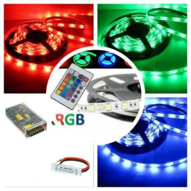 Imagem de Kit Fita Led Colorida Full Rgb Modelo 5050 Com 15 M (3 Rolos) Completo