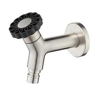 Imagem de Torneiras de máquina de lavar de montagem em parede de aço inoxidável preto para banheiro Esfregão de canto para piscina Torneira pequena para jardim ao ar livre Torneira de água fria, 28001