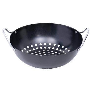 Imagem de Mimo Style Grelha Perfurada Redonda Para Churrasco, 23cm. Feita Totalmente Em Aço Inoxidável na Cor Preta. Resistente e Durável, Grelha Uniformemente e Mantem a Umidade dos Alimentos