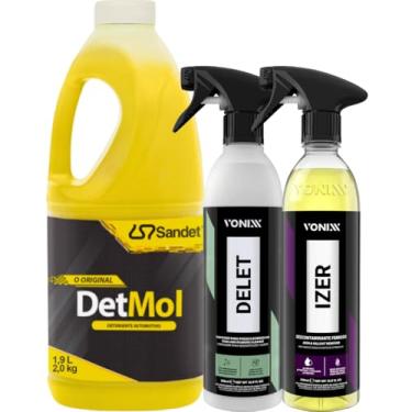 Imagem de Kit Detalhamento Limpeza Roda Carro Moto Detmol Izer Delet