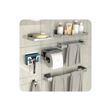 Imagem de Kit de Acessórios Para Banheiro Inox Com Adesivo 7 Pcs UN.ELG - Unidas