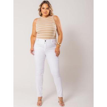 Imagem de Calça Skinny Branca Plus Size Empina Bumbum Cintura Alta Com Elastano 