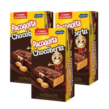 Imagem de Kit 3 Paçoca Paçoquita Chocoberta Original, 432 g com 24 un. - Santa H