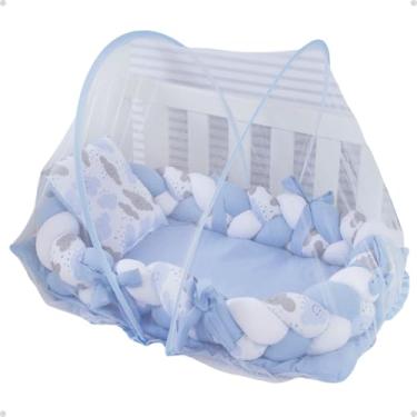 Imagem de Mosquiteiro Tule Elástico Com Ninho Redutor Berço Portátil (Azul - Gota)
