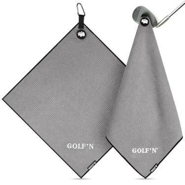 Imagem de Golf'N Toalha de microfibra - toalha de golfe magnética cinza escuro 45,7 cm x 45,7 cm toalhas de golfe para sacos de golfe com ímãs resistentes N52, clipe mosquetão e laço reforçado com costura