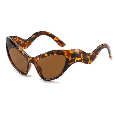 Imagem de Óculos de sol estilo olho de gato punk feminino, retrô, luxuoso, armação grande, fashion, esportivo, para ciclismo, UV400 (marrom leopardo)