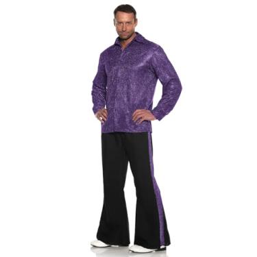 Imagem de UNDERWRAPS Fantasia masculina de discoteca - roupas roxas dos anos 70 para fantasias masculinas de Halloween, camisa de discoteca e conjunto de calças de sino (tamanho único 42-44)
