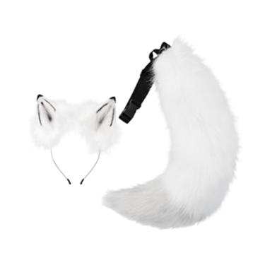 Imagem de Odowalker 1 peça de tiara e cauda de orelhas de lobo de raposa fofa Therian Stuff fantasia de raposa para acessórios de festa de Halloween cinza