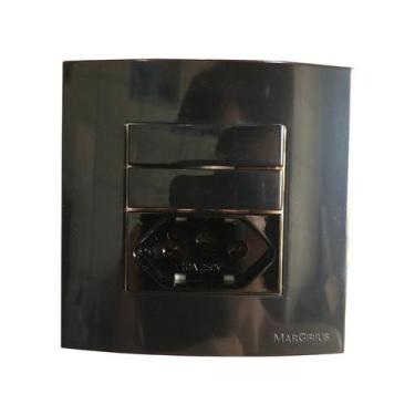 Imagem de Tomada 3 Pinos 10a + Interruptor Duplo Paralelo Preto Móvel Marmore Dr