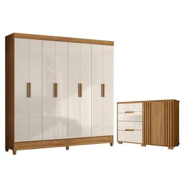 Imagem de Guarda Roupa Casal Marajó e Cômoda Texas Freijó Off White  Moval