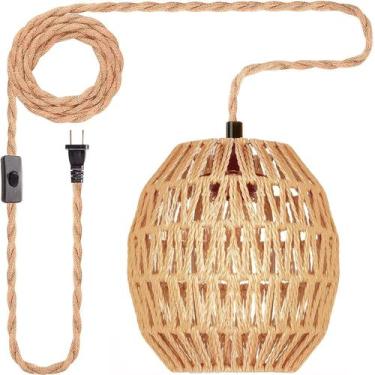 Imagem de Luminárias suspensas Maliralt Rattan Pendant Light com cabo de encaixe
