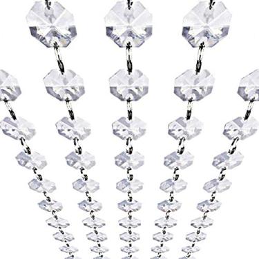 Imagem de Cordões de guirlanda de cristal – Corrente de contas para lustre de pendurar – 14 mm de prisma de diamante octogonal transparente para festa de casamento, centro de mesa de manzanita árvore de Natal (vidro, 4,5 m)