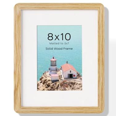 Imagem de Acovy Porta-retrato 20 x 25 cm, moldura de madeira de carvalho maciça com tapete para 13 x 18 cm, molduras de parede e mesa com acrílico e ferragens para pendurar, 1 pacote