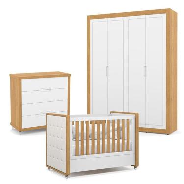 Imagem de Quarto De Bebe 4 Portas Tutto New Com Capitonê New Boucle E Gaveteiro Freijó Branco Acetinado - Matic