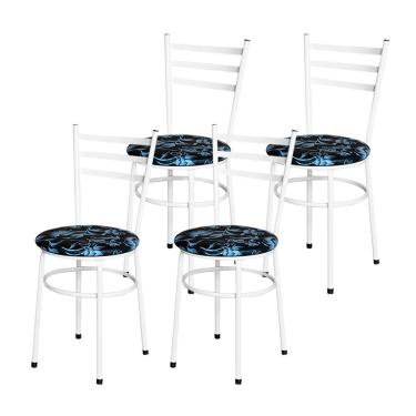 Imagem de 4 Cadeiras Para Cozinha Epoxi Branca Assento Floral Cor:floral Preto