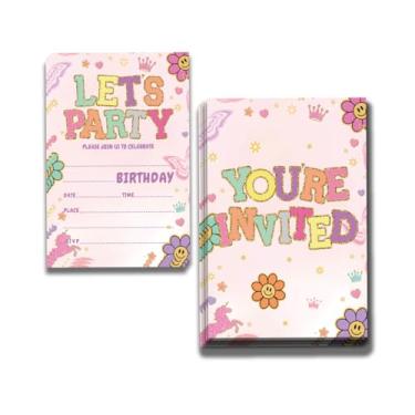Imagem de Balões multicoloridos Let's Play Convites de aniversário laço rosa design dupla face (25 cartões + envelopes) com envelopes convites de festa de aniversário para crianças, meninos, meninas