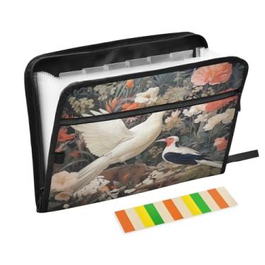 Imagem de Wassud Pássaros brancos e flores sanfonadas organizador de arquivos carta A4 pastas de arquivo de papel organizador de documentos fólio com etiquetas pasta de arquivo expansível 13 bolsos