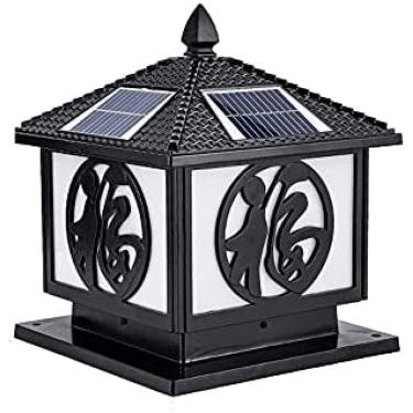Imagem de Lâmpadas De Pilar Solar LED À Prova D'água Poste De Jardim Poste De Amarração Gramado Paisagem Postes Ao Ar Livre Pátio Externo Lanterna Luz Alumínio Metal Coluna De Amarração Farol,Preto,40 * 43cm,