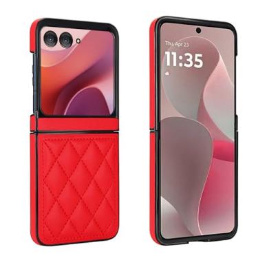 Imagem de Capa para celular Motorola Razr 50, couro macio com padrão luxuoso antichoque, capa de telefone fina, estilo moderno (vermelho)