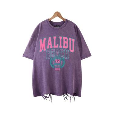 Imagem de Camiseta Feminina Oversized De Algodão Com Gola Redonda, Estampa De Le