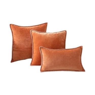 Imagem de Capas De Almofada Em Chenille Macio Laranja Outono Para Sofá E Decoraç