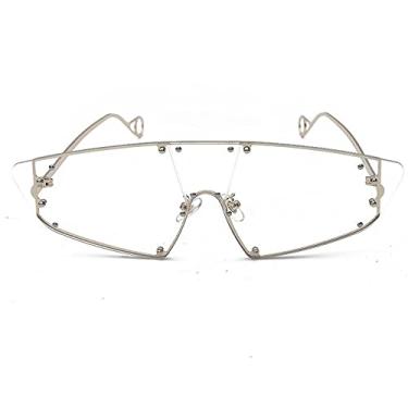 Imagem de Óculos de sol superdimensionados fotocromáticos rebite de metal sem aro gradiente fotocromático para homens e mulheres vintage óculos espelhados prateados transparentes