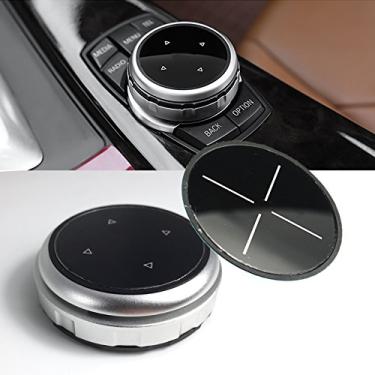 Imagem de x xotic tech Acabamento da tampa do botão do interruptor multimídia do console com dois adesivos de botão compatíveis com BMW 1 2 3 4 5 7 X1 X3 X4 X5 X6 iDrive de 7 botões (prata)