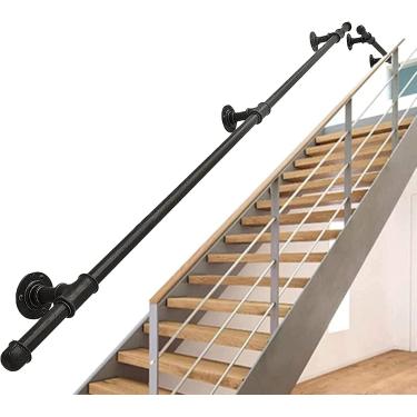 Imagem de Corrimão de corrimão de escada 1 2 3 4 5 6 metros, haste de suporte de montagem em parede para barra de apoio de segurança externa interna, corrimão externo externo corrimão de ferro forjado