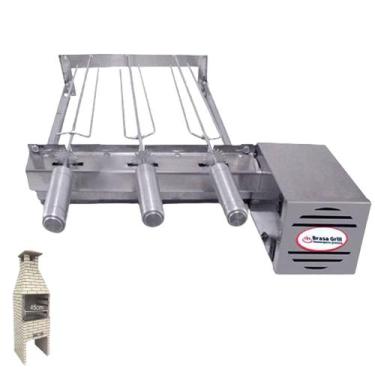 Imagem de KIt Inox para Churrasqueira Pré Moldada a Carvão Gira 3 Espetos Único 