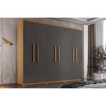 Imagem de Guarda Roupa Casal 6 Portas e 2 Gavetas c/ Pés Espanha Naturale/Grafite - Rufato