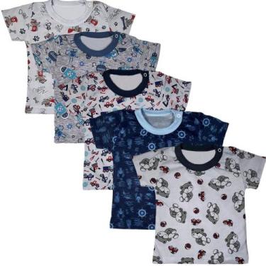 Imagem de Kit 5 Pçs Camiseta Infantil Bichos Bebe Algodão Menina Menino - Bebe M