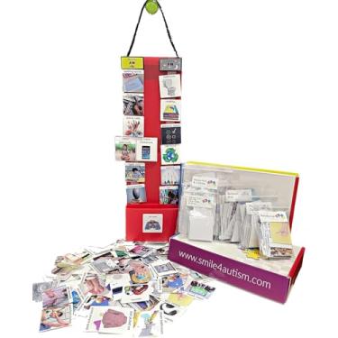 Imagem de Tabela de calendário visual magnética de plástico para crianças, para casa, escola, centros, passeios: cartões com foto colorida: tarefas, reinformações, escola, comportamento, recompensa, autocuidado (duas faixas, programação do menino vermelho)