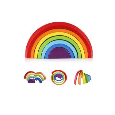 Imagem de Conjunto de brinquedos Coogam Wooden Rainbow Stacker Nesting Puzzle Bl