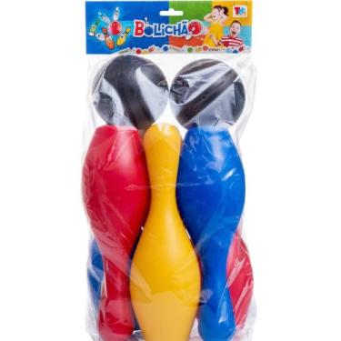 Imagem de Jogo de Boliche Infantil, 6 Pinos e 2 Bolas, Plástico Resistente, 28cm, Multicolorido