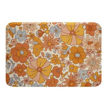 Imagem de Erosebridal Tapetes de banho de flores hippie decorações de aniversário descoladas tapetes de banheiro bonitos arco-íris floral tapetes de banho 20x32 para meninas mulheres decoração de quarto retro dos anos 70 tapetes