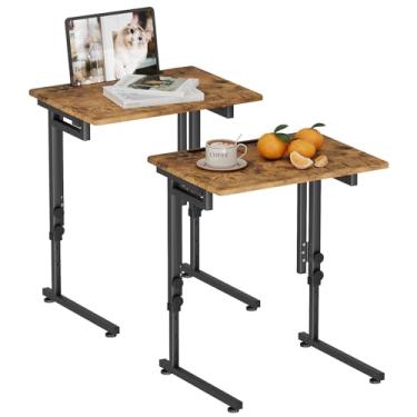 Imagem de Fleecy day Bandeja de TV dobrável ajustável, mesa de jantar pequena dobrável em forma de C para comer, 6 alturas ajustáveis sob o lado do sofá com parte superior de MDF resistente, sem montagem