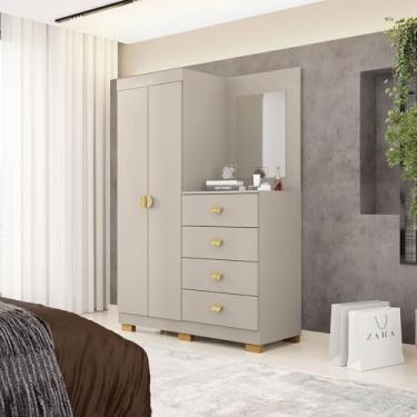 Imagem de Cômoda Roupeiro Allure 4 Gavetas 1 Espelho 2 Portas com Prateleiras MDF Fendi G98 Gran Belo