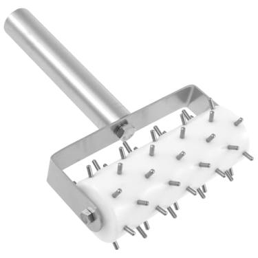 Imagem de Rolo de encaixe de pizza, encaixador de massa de pizza de aço inoxidável com pontas, rolo de massa de pizza profissional ergonômico rolo de pizza multifuncional para biscoitos de pão caseiros prata